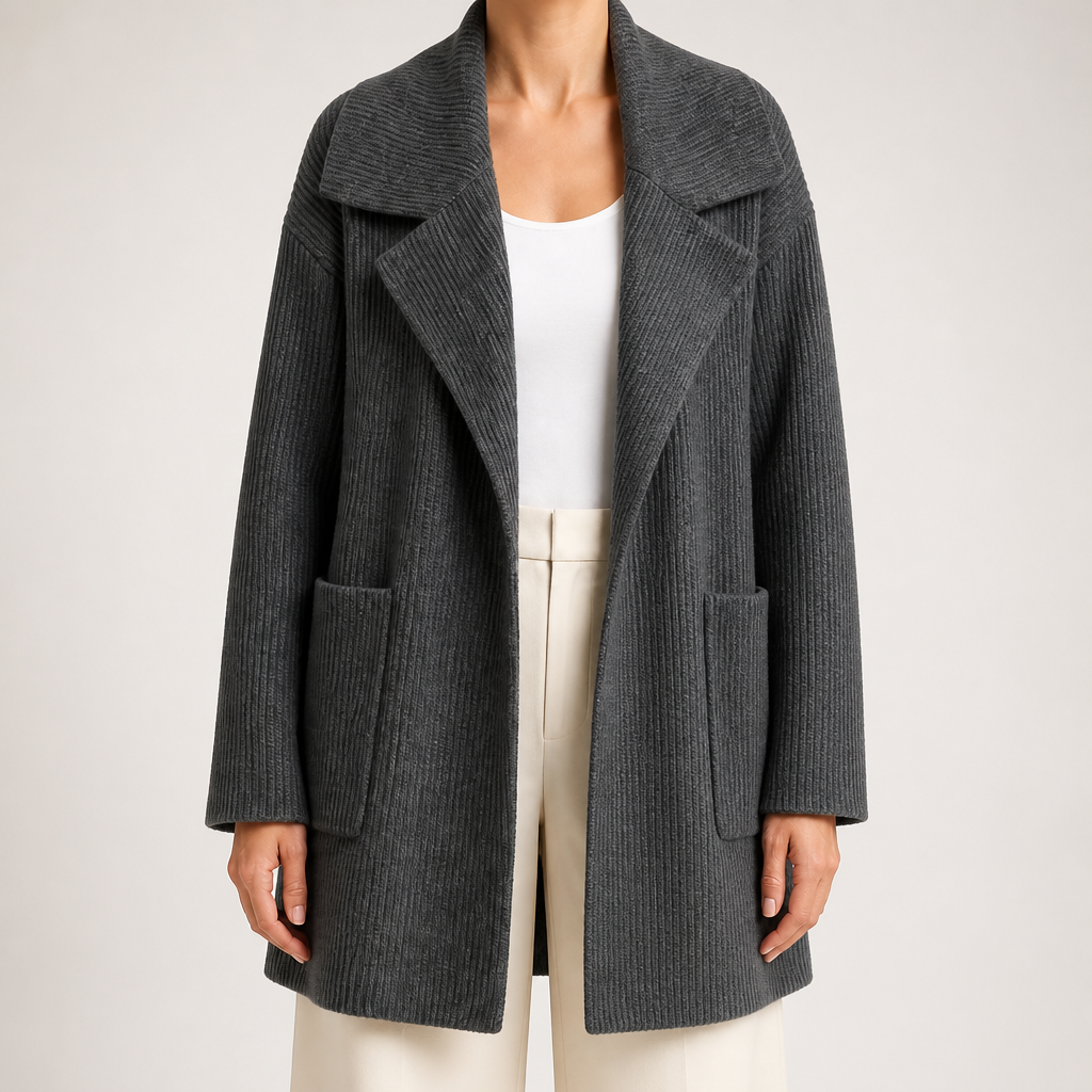 Pippa | Womens Cardigan Knitted Longline Open Front Sweater, Dark Gray