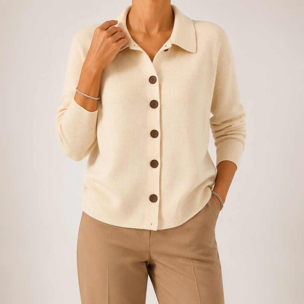 Polly | Womens Collared Knit Cardigan Jumper, Apricot