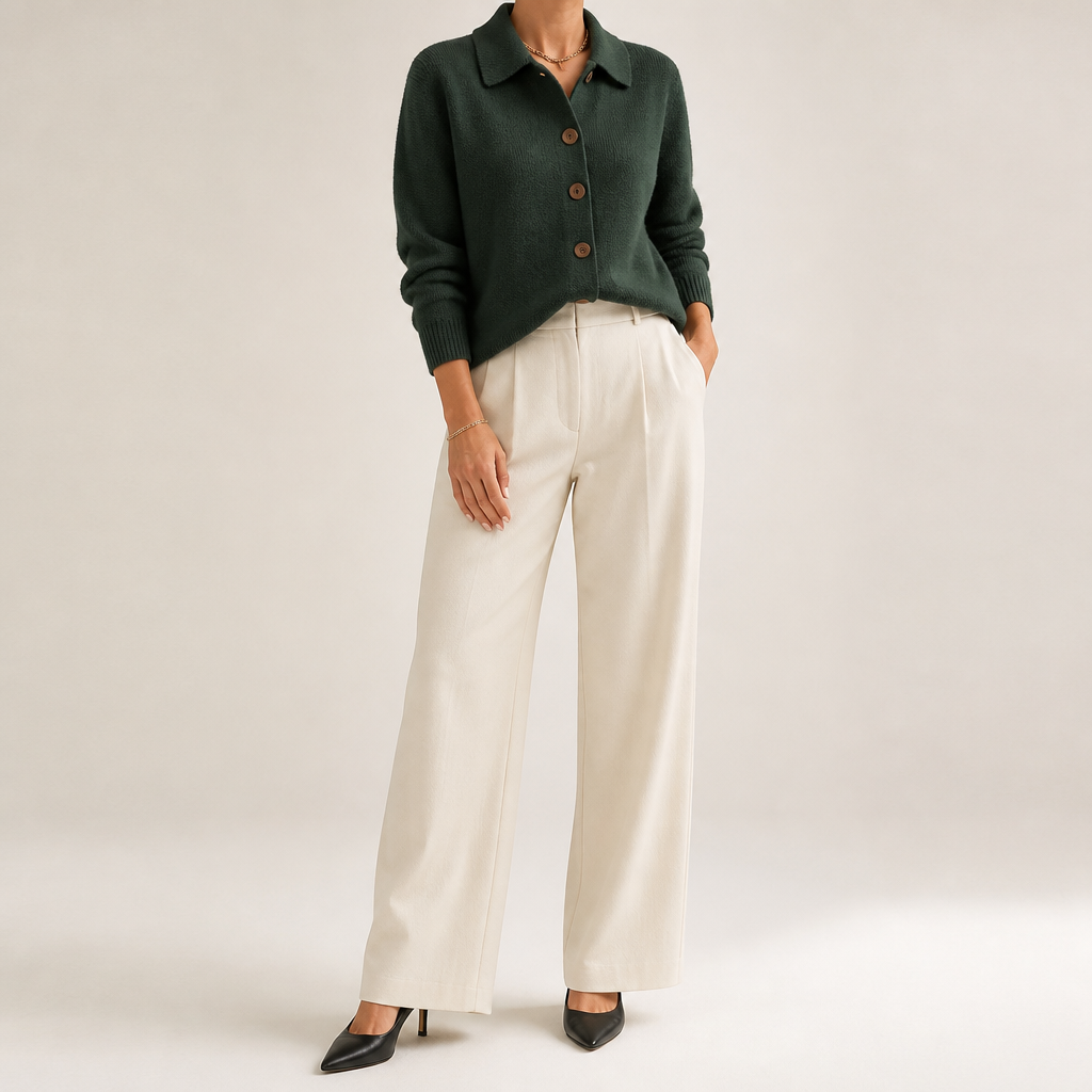 Polly | Womens Collared Knit Cardigan Jumper, Army Green