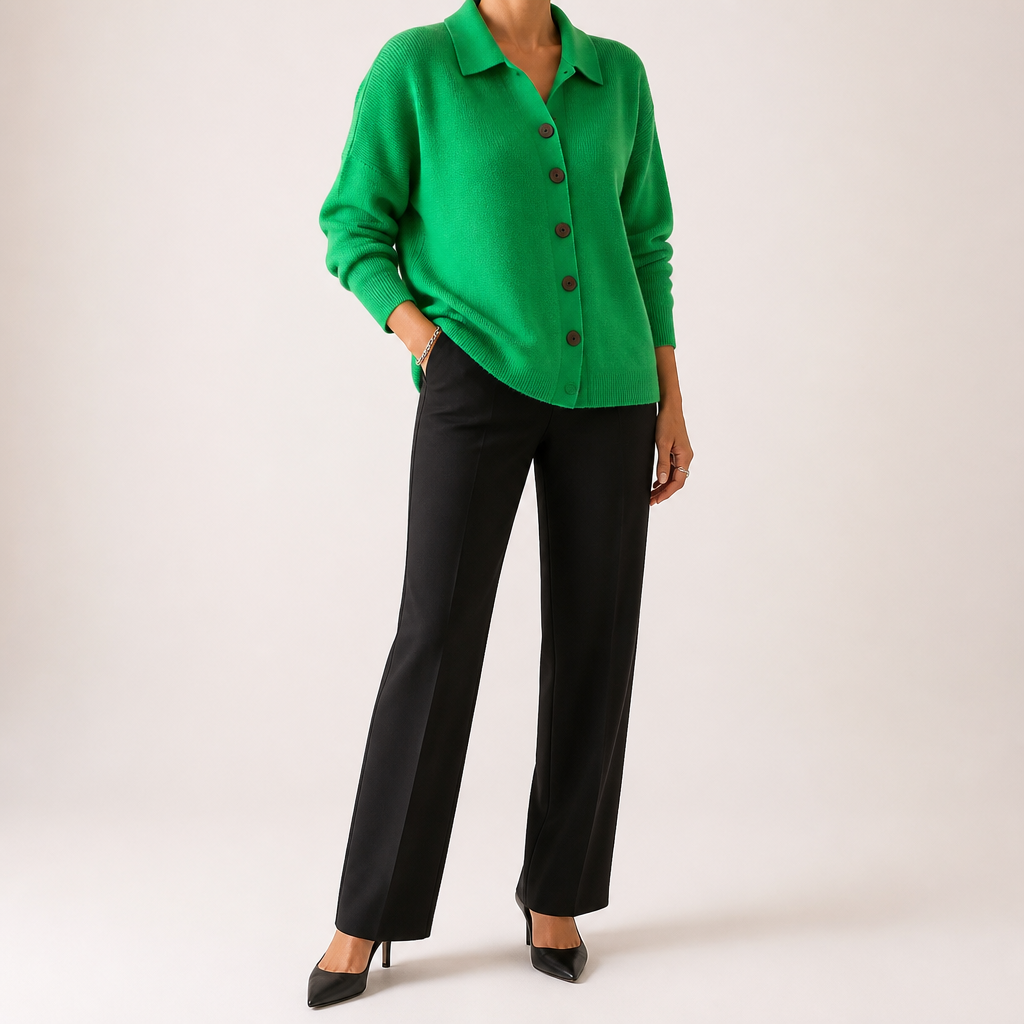 Polly | Womens Collared Knit Cardigan Jumper, Grass Green