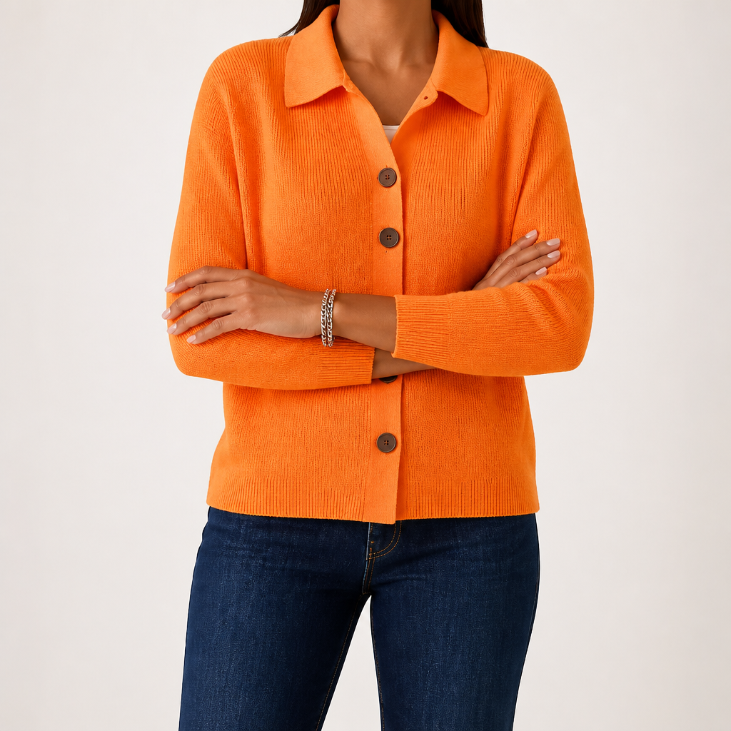 Polly | Womens Collared Knit Cardigan Jumper, Orange