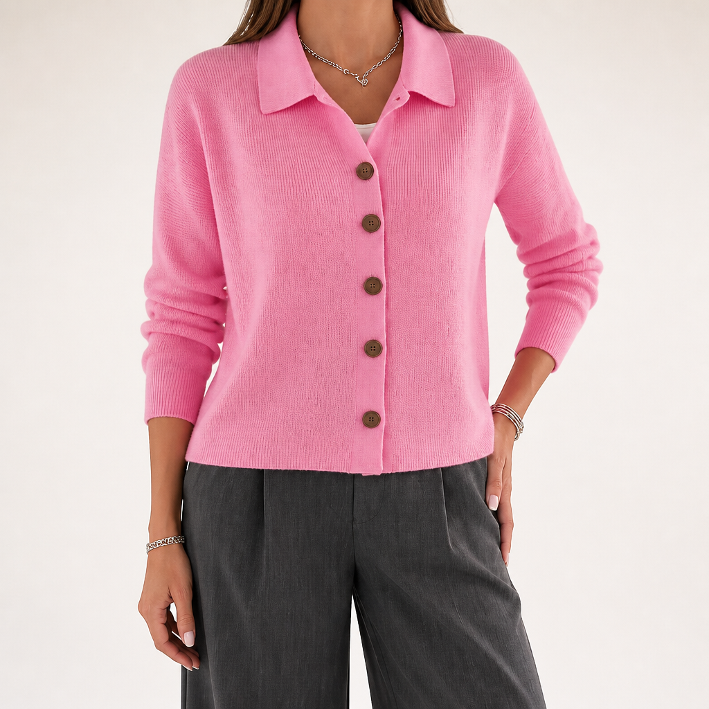 Polly | Womens Collared Knit Cardigan Jumper, Pink