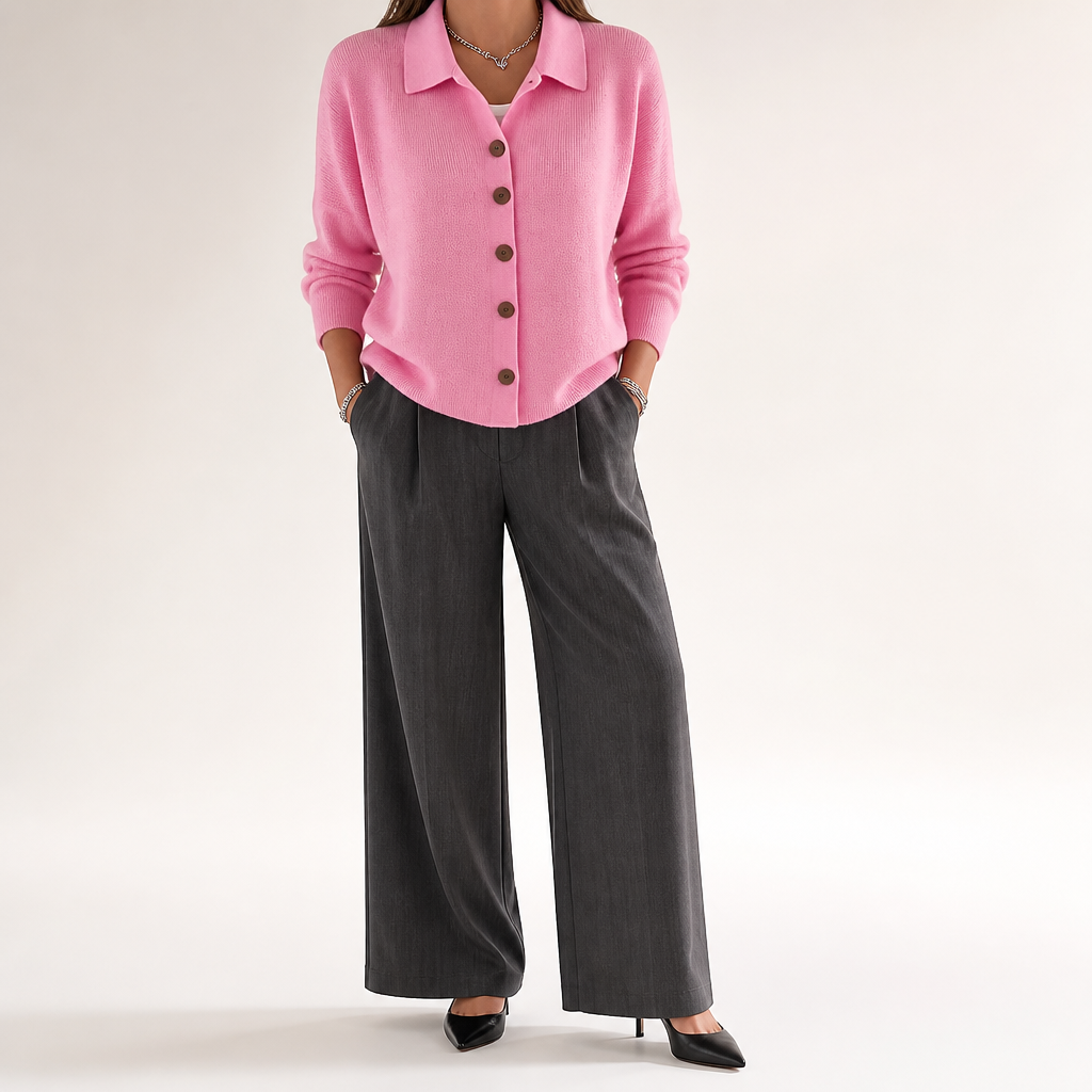Polly | Womens Collared Knit Cardigan Jumper, Pink