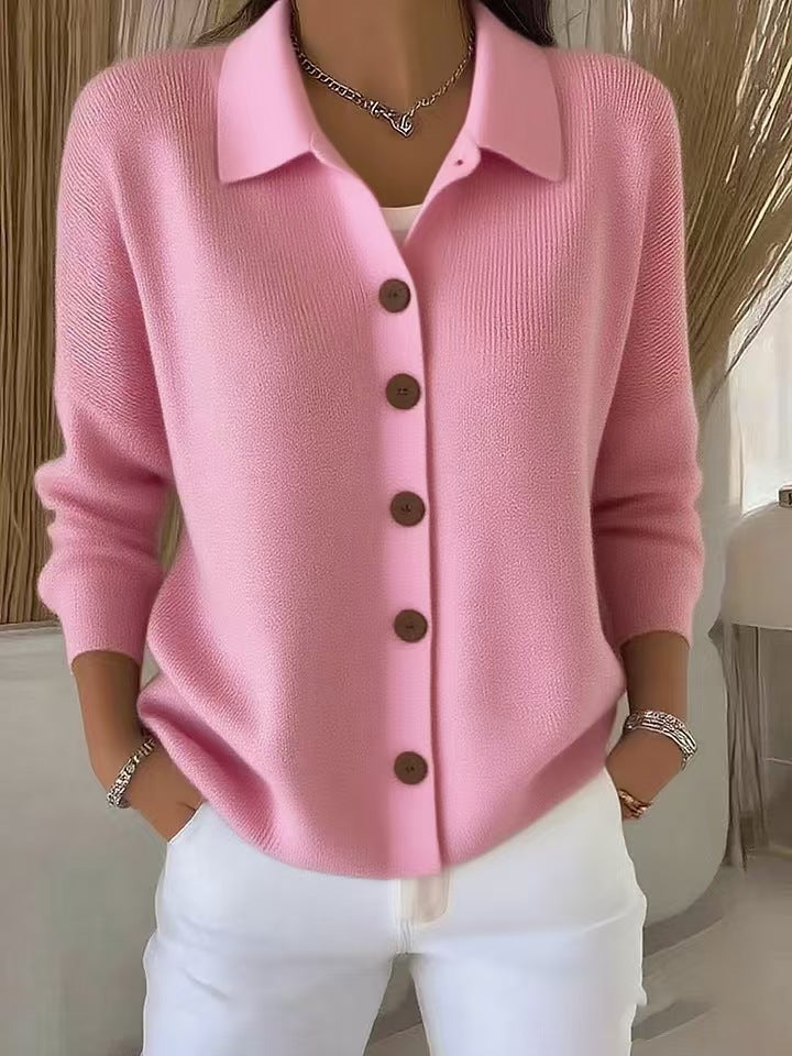 Polly | Womens Collared Knit Cardigan Sweater, Pink