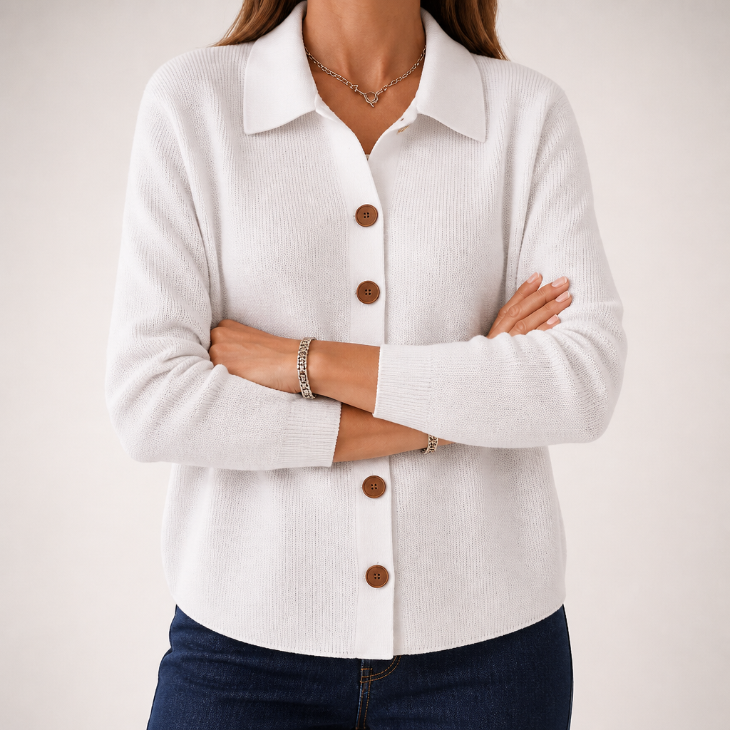 Polly | Womens Collared Knit Cardigan Jumper, White