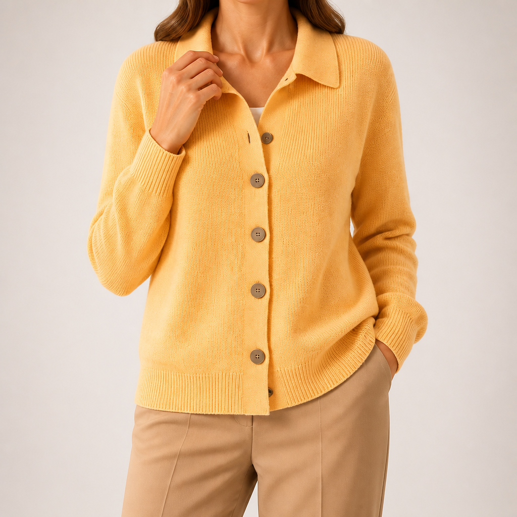 Polly | Womens Collared Knit Cardigan Jumper, Yellow