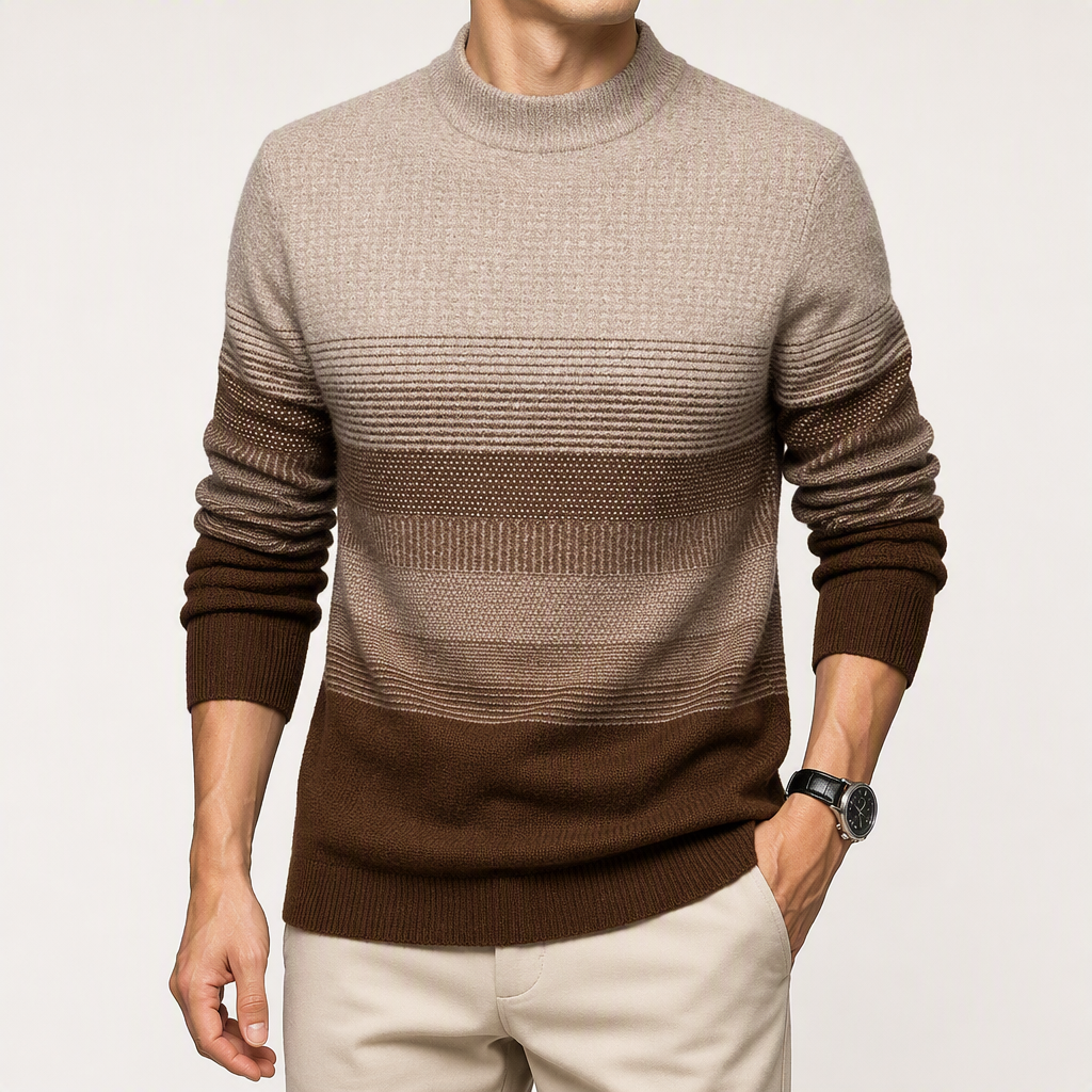 Preston | Mens Knitted Wool Thick Round Neck Warm Jumper, Brown