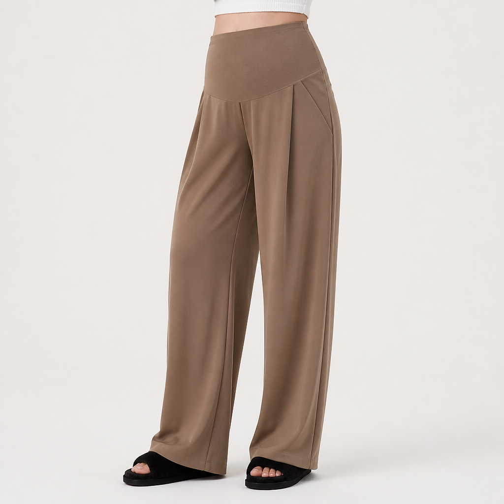 Priya | Womens Maternity Wide Leg Work Support Trousers, Brown
