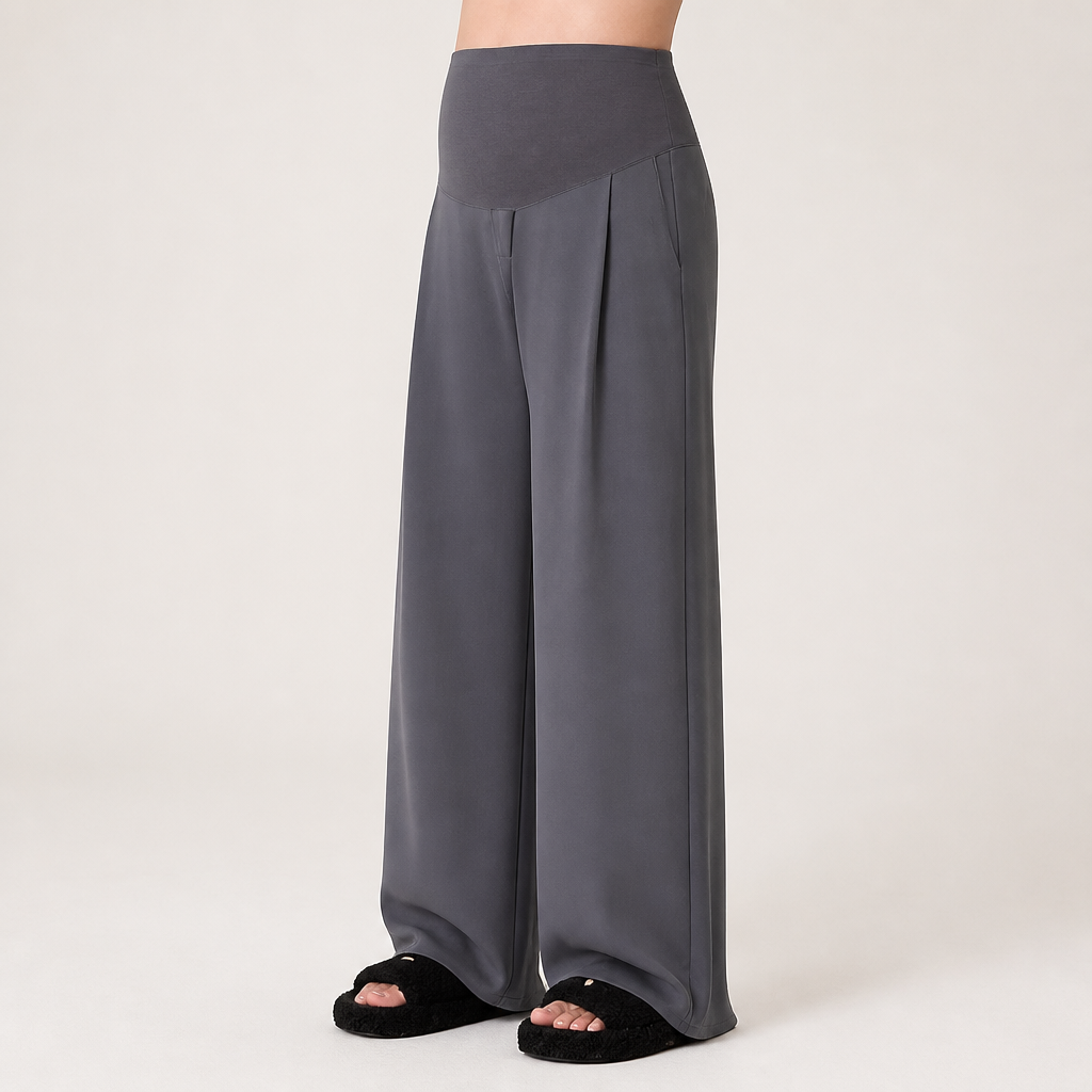 Priya | Womens Maternity Wide Leg Work Support Trousers, Grey