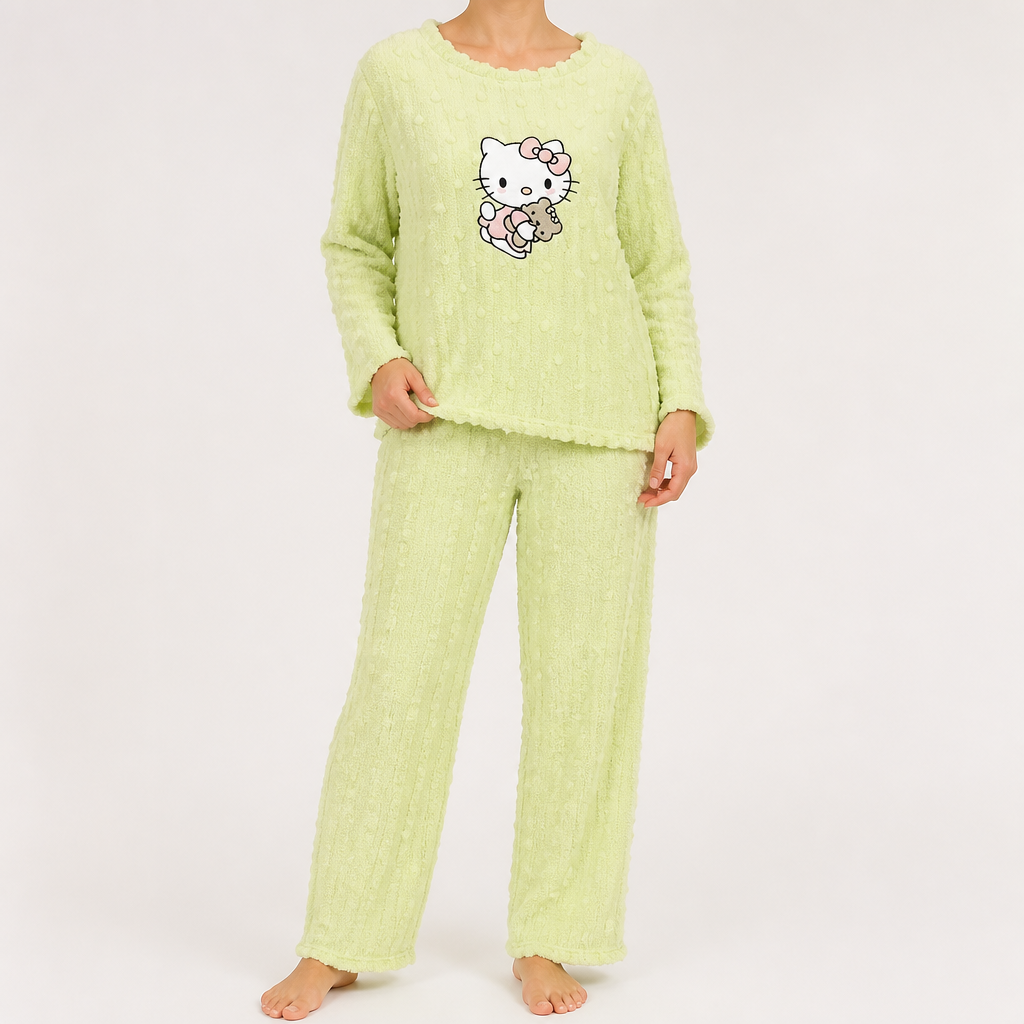 Priya | Womens Fleece Pyjamas Warm Winter Loungewear Set, Green