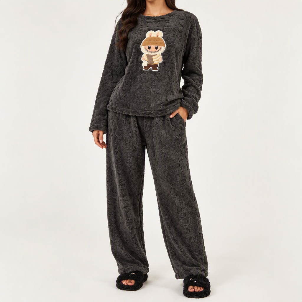 Priya | Womens Fleece Pyjamas Warm Winter Loungewear Set, Grey