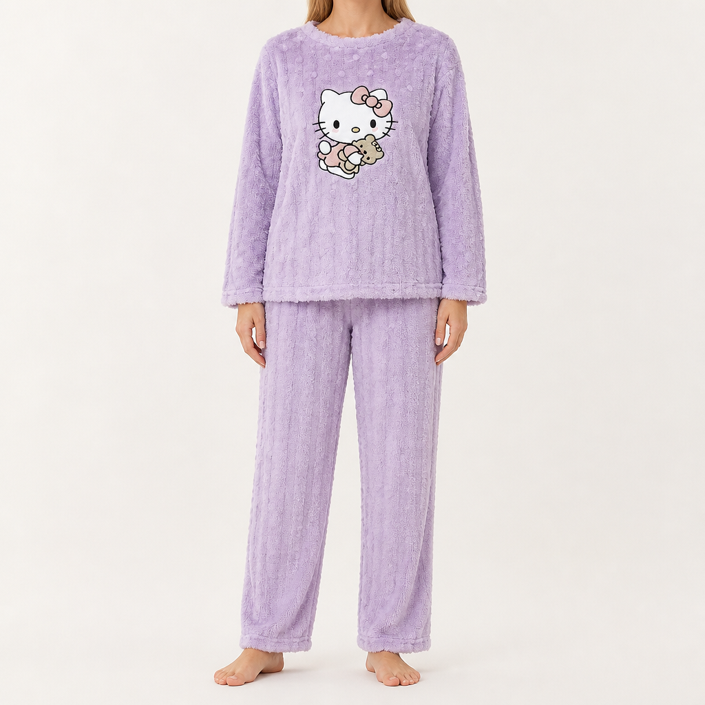 Priya | Womens Fleece Pyjamas Warm Winter Loungewear Set, Purple 2