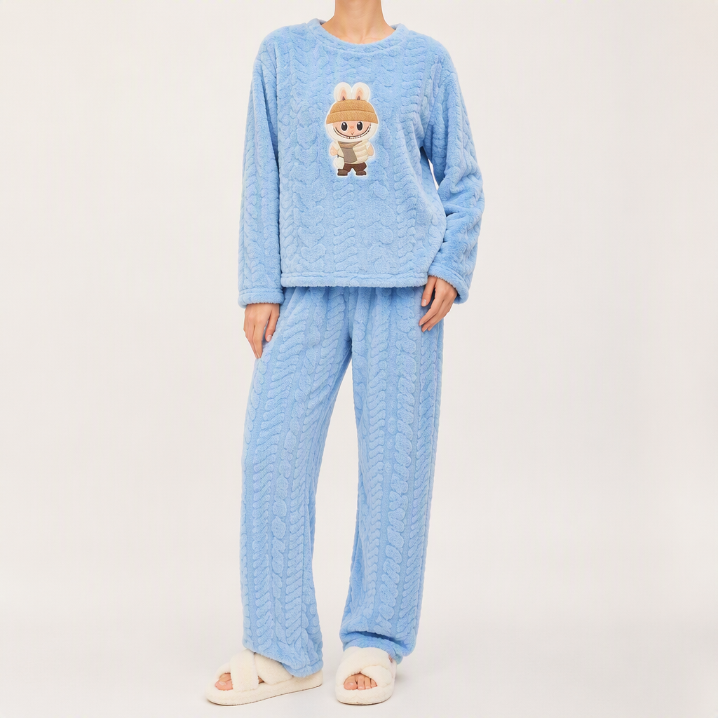 Priya | Womens Fleece Pyjamas Warm Winter Loungewear Set, Sky Blue