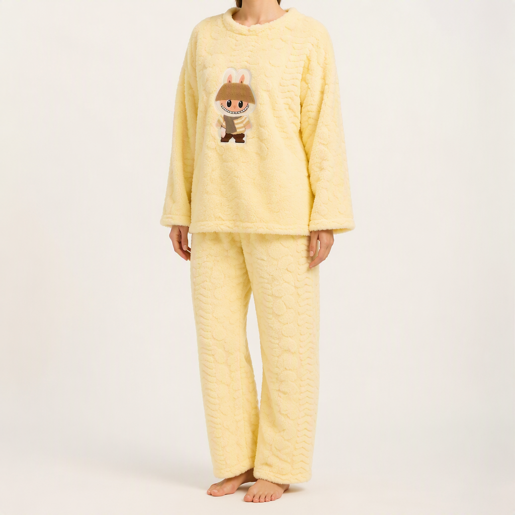 Priya | Womens Fleece Pyjamas Warm Winter Loungewear Set, Yellow