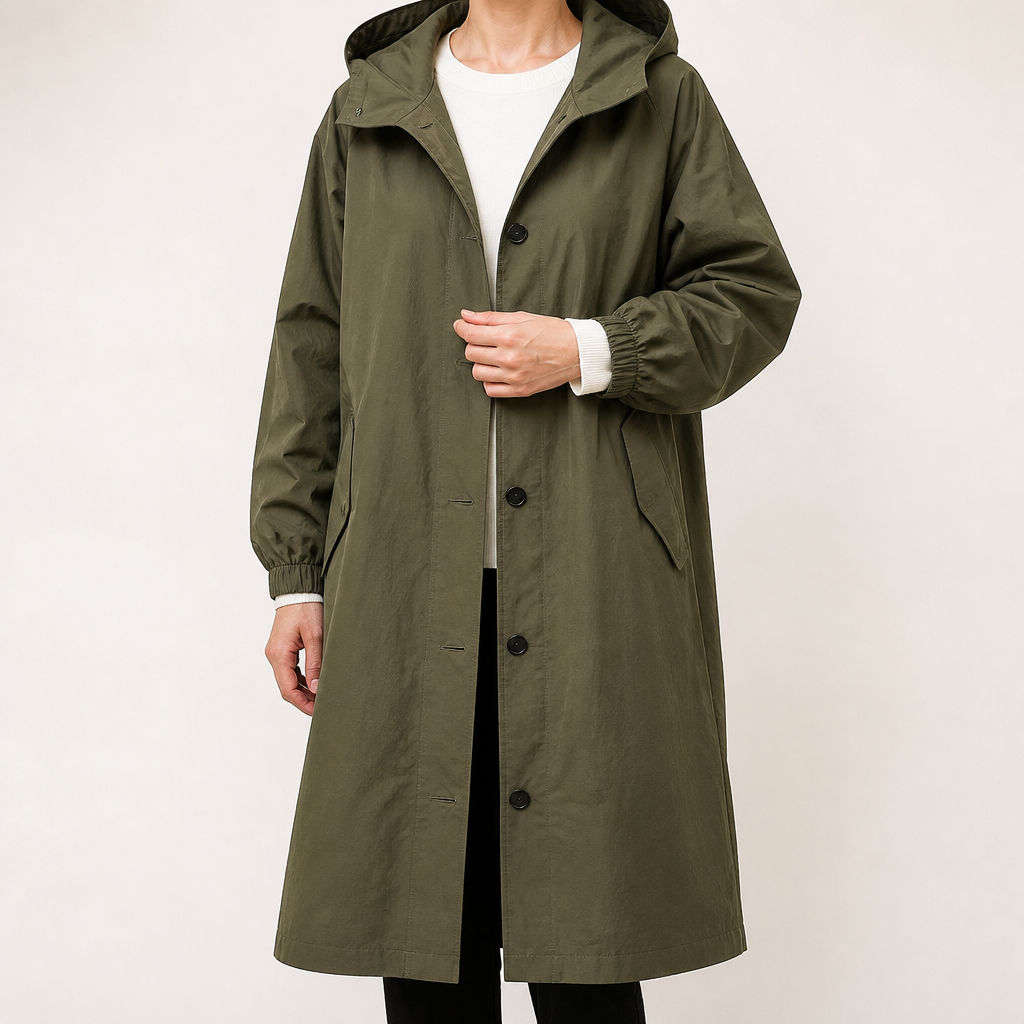 Quinlan | Womens Trench Windbreaker British Mid Length Jacket, Army Green
