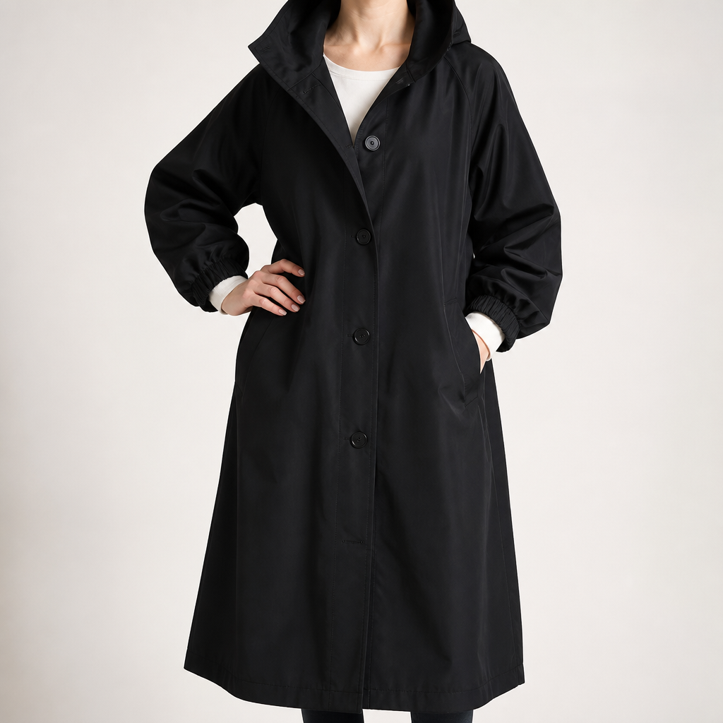 Quinlan | Womens Trench Windbreaker British Mid Length Jacket, Black