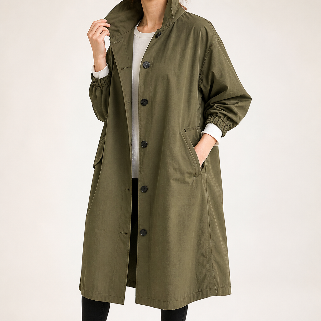 Quinlan | Womens Trench Windbreaker British Mid Length Jacket, Green