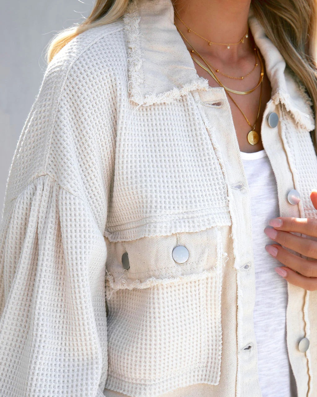 Quinn | Womens Quilted Waffle Knit Cropped Jacket, Apricot