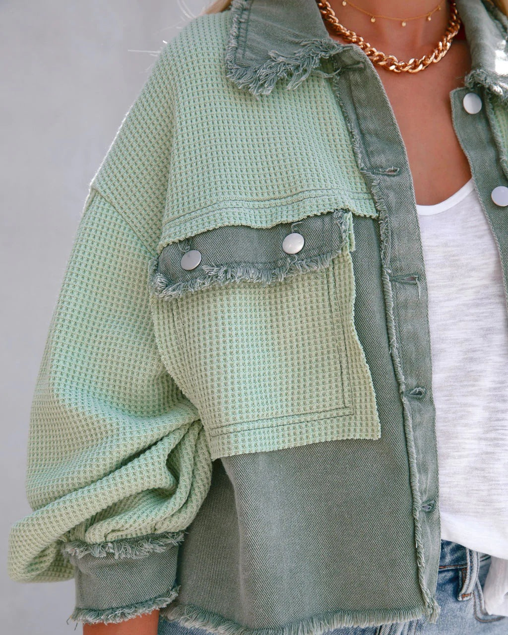 Quinn | Womens Quilted Waffle Knit Cropped Jacket, Green
