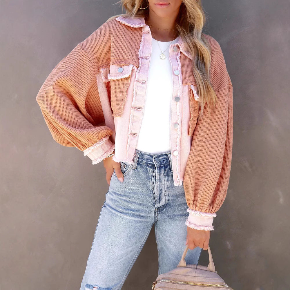 Quinn | Womens Quilted Waffle Knit Cropped Jacket, Light Pink