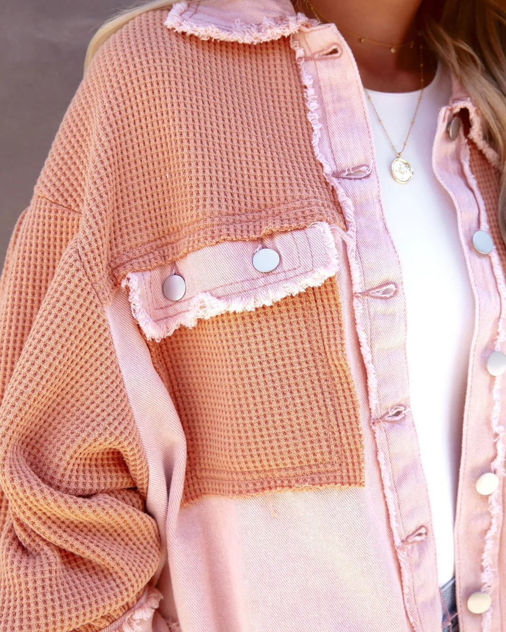 Quinn | Womens Quilted Waffle Knit Cropped Jacket, Light Pink