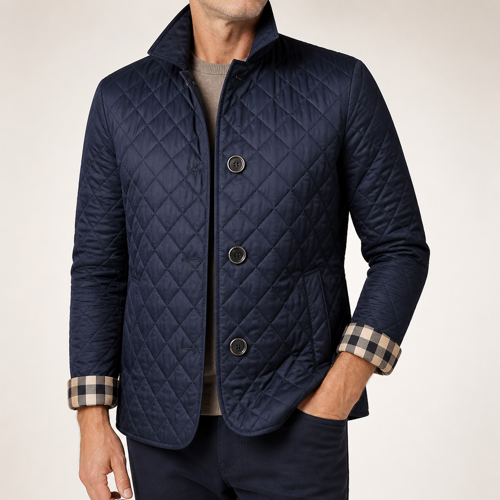 Ramsey | Mens Padded Warm Slim Fit Lapel Winter Jacket, Navy