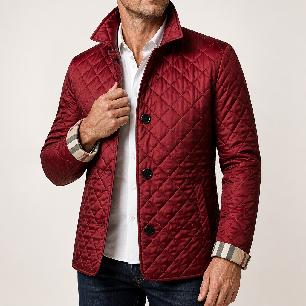 Ramsey | Mens Padded Warm Slim Fit Lapel Winter Jacket, Wine Red