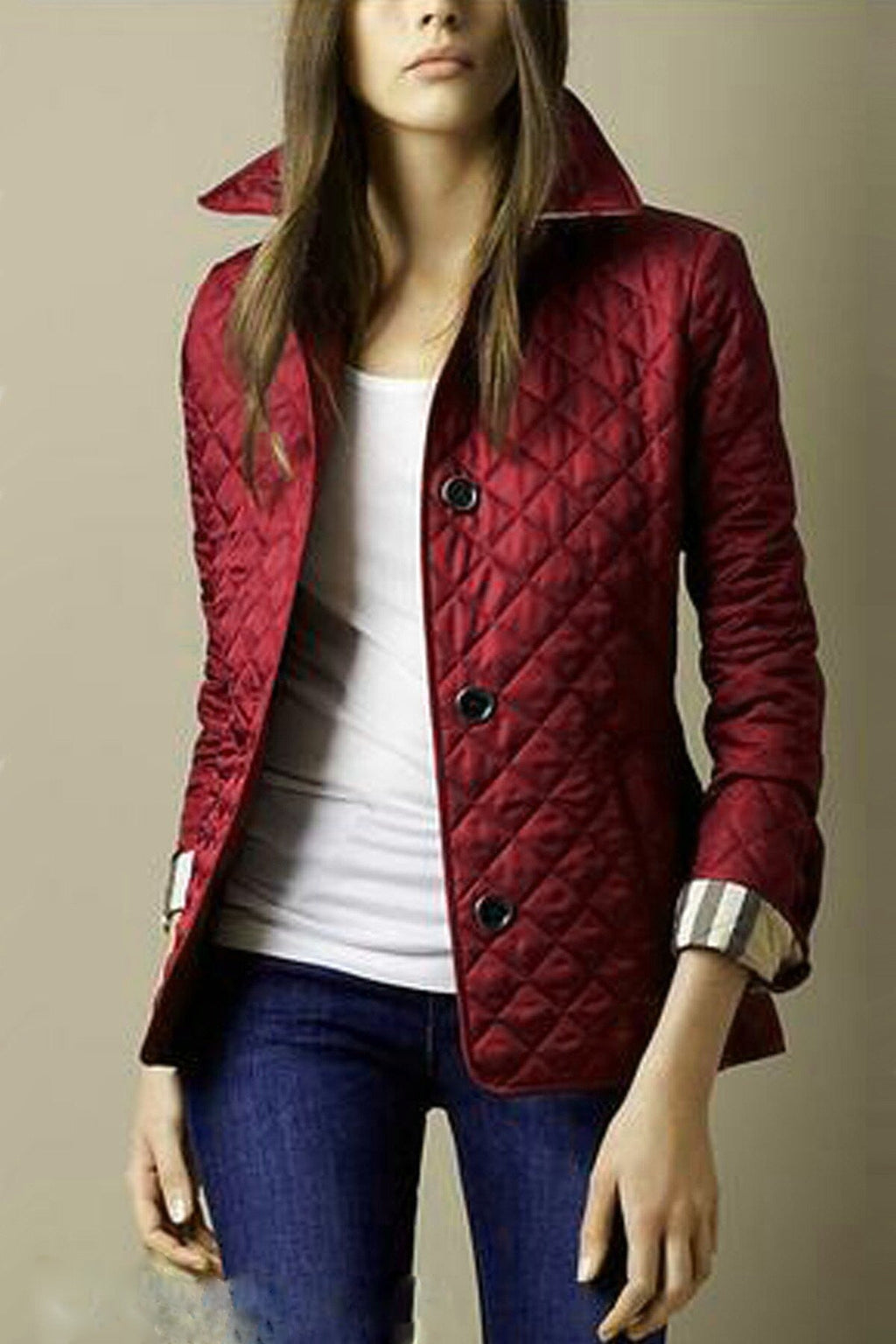 Ramsey | Mens Padded Warm Slim Fit Lapel Winter Jacket - Wine Red