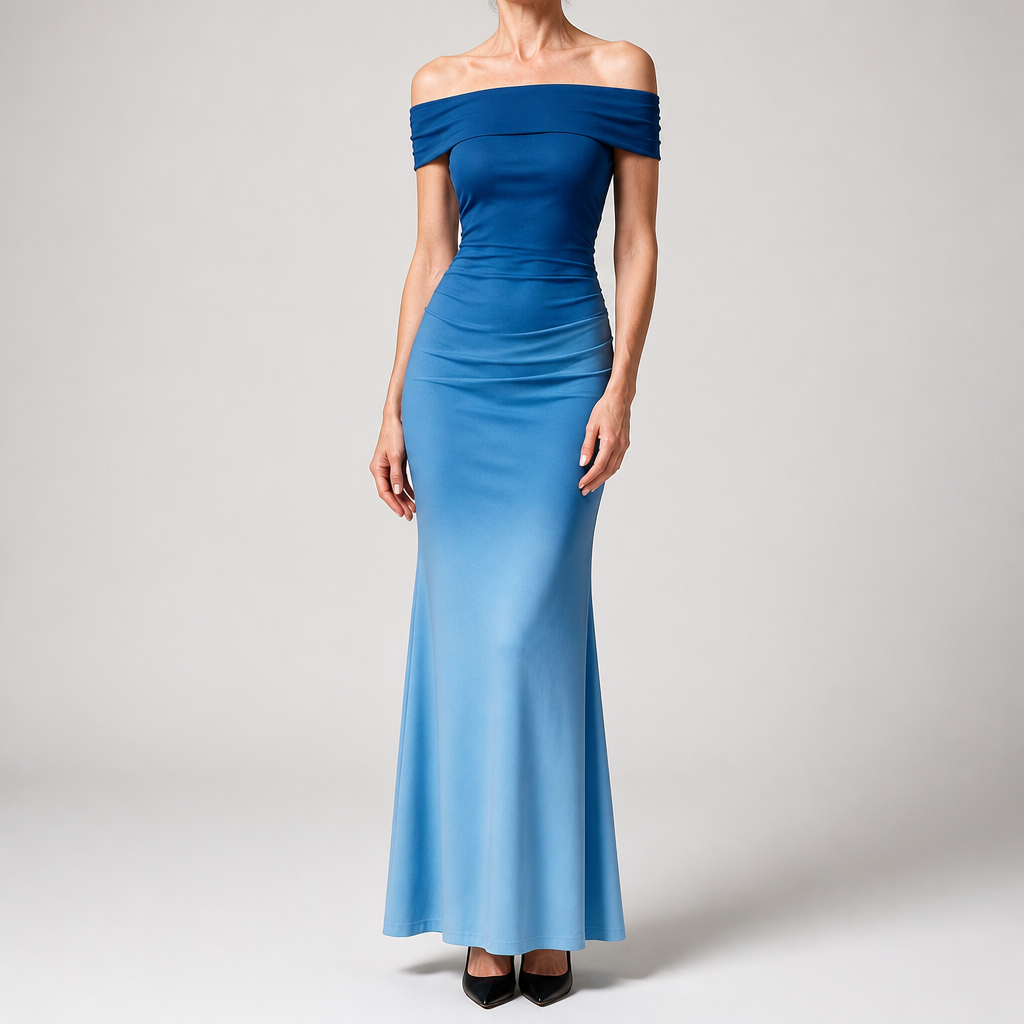 Reggie | Womens Bodycon Dress Short Sleeve Gradient Off Shoulder Long Dress, Blue