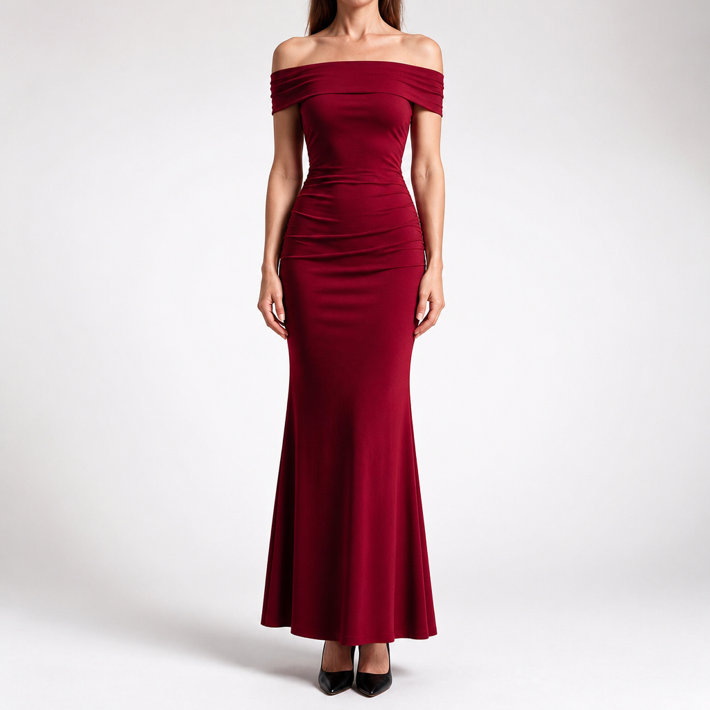 Reggie | Womens Bodycon Dress Short Sleeve Gradient Off Shoulder Long Dress, Crimson