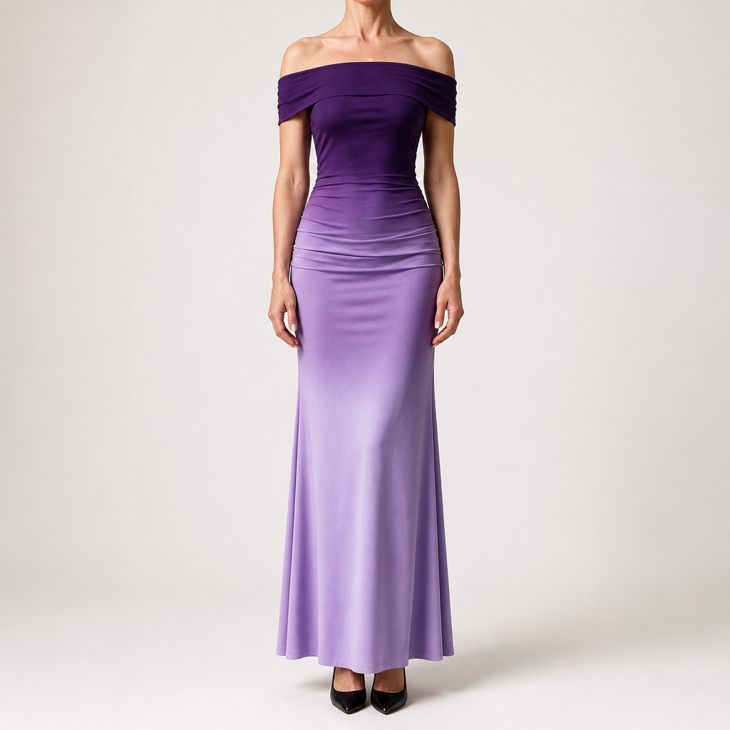 Reggie | Womens Bodycon Dress Short Sleeve Gradient Off Shoulder Long Dress, Purple