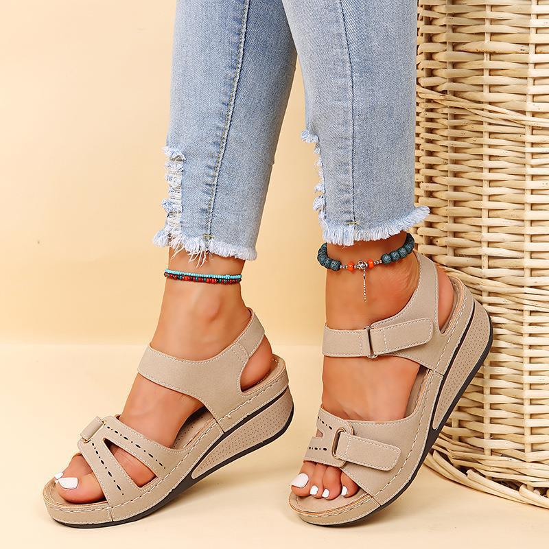 Renata | Womens Round Toe Cut Out Wedge Comfort Sandals - 1