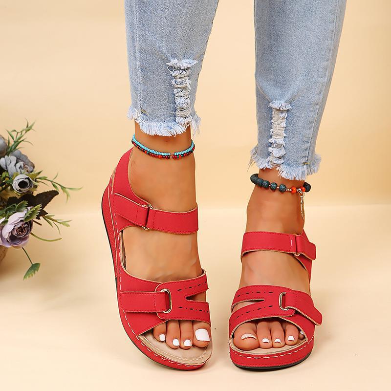 Renata | Womens Round Toe Cut Out Wedge Comfort Sandals - 6