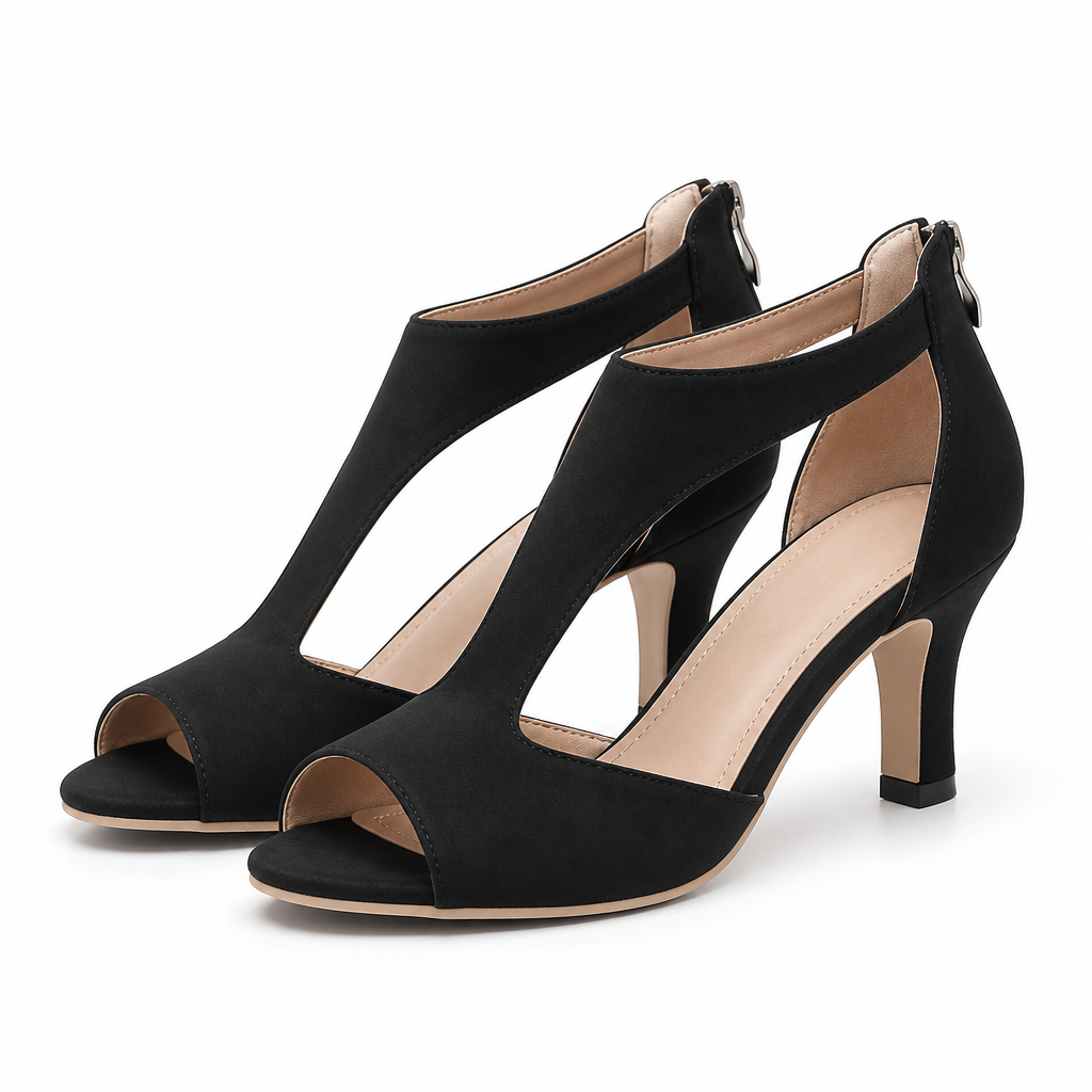 Amara | Womens Open Toe Side Zip Stiletto Heel Black Sandals Black packshot