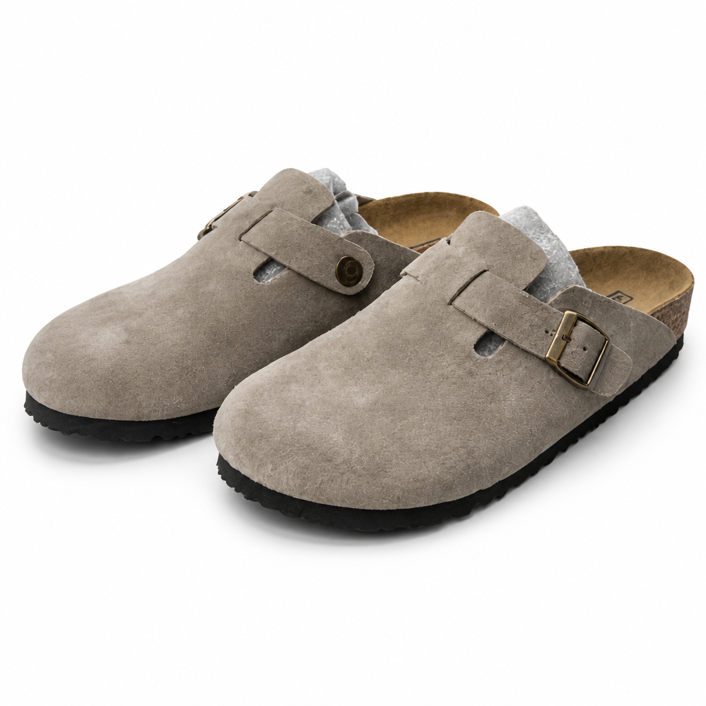 Foster | Leather Clogs Mules Closed Toe Platform Slippers Sandals Grey packshot