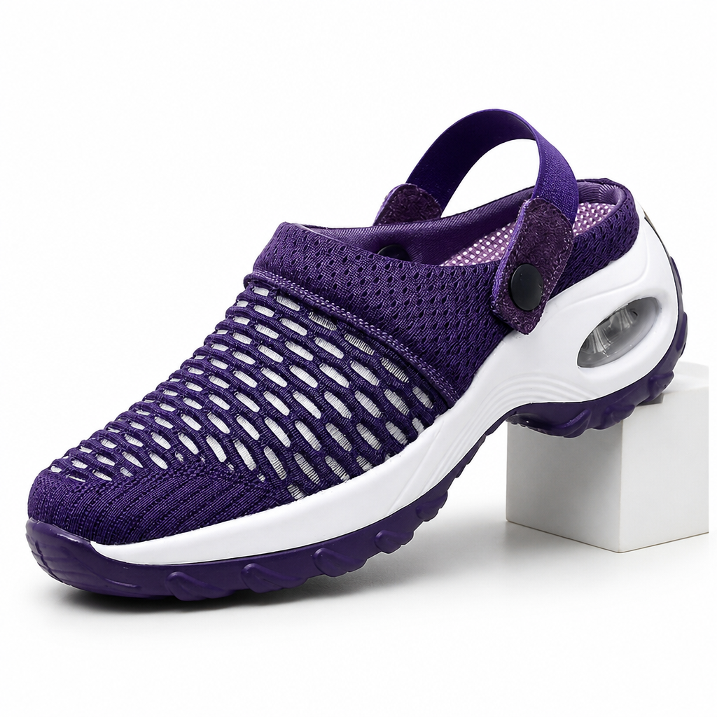 Juno | Womens Trainers Slip On Mesh Breathable Air Cushion Walking Shoes Purple packshot