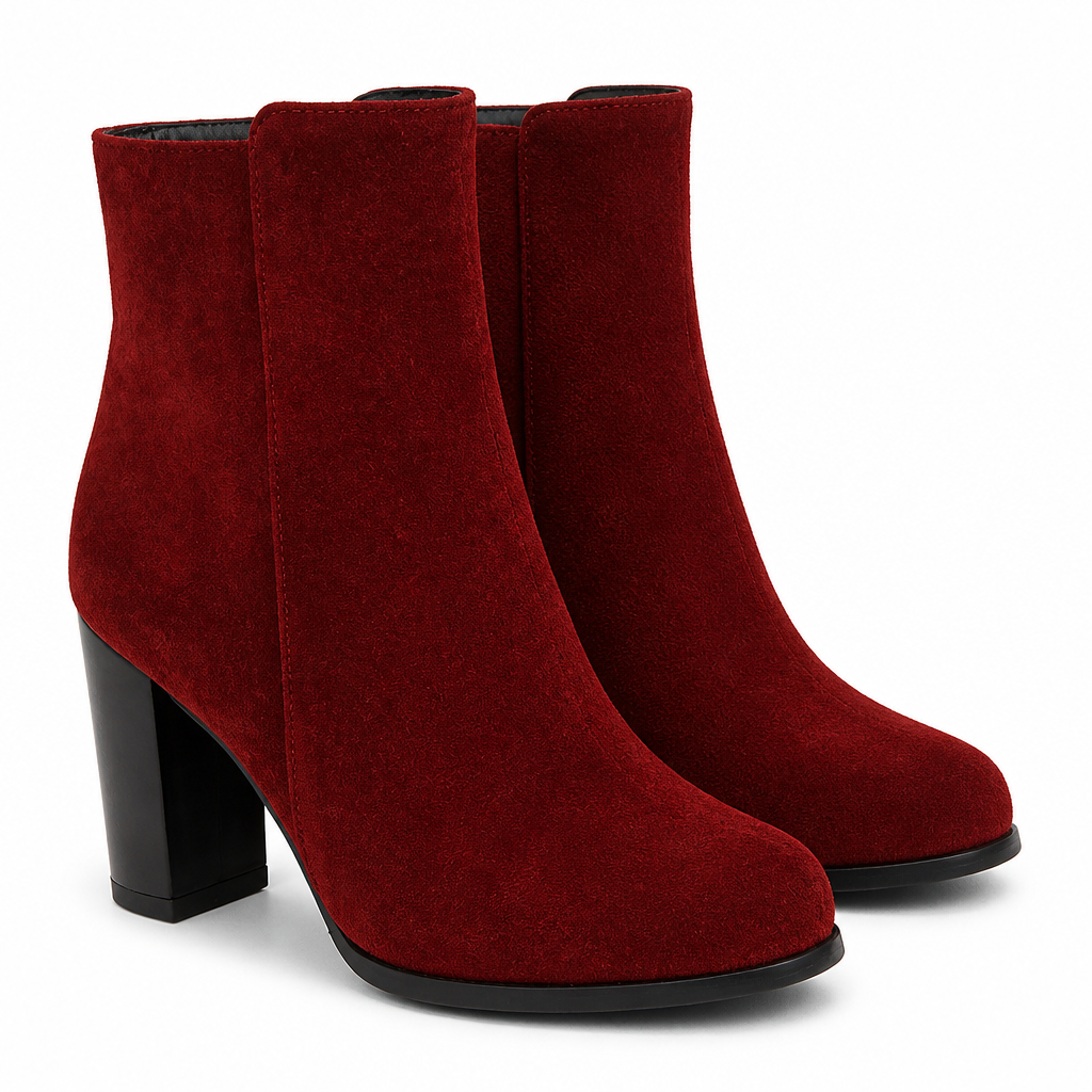 Elspeth | Womens Round Toe Chunky Heel Winter Ankle Boots Red packshot