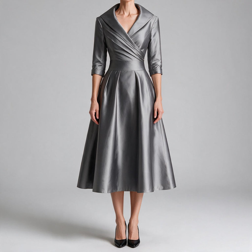 Verena | Womens Wedding Guest Dresses Long Sleeve Maxi Elegant Evening Dress Grey