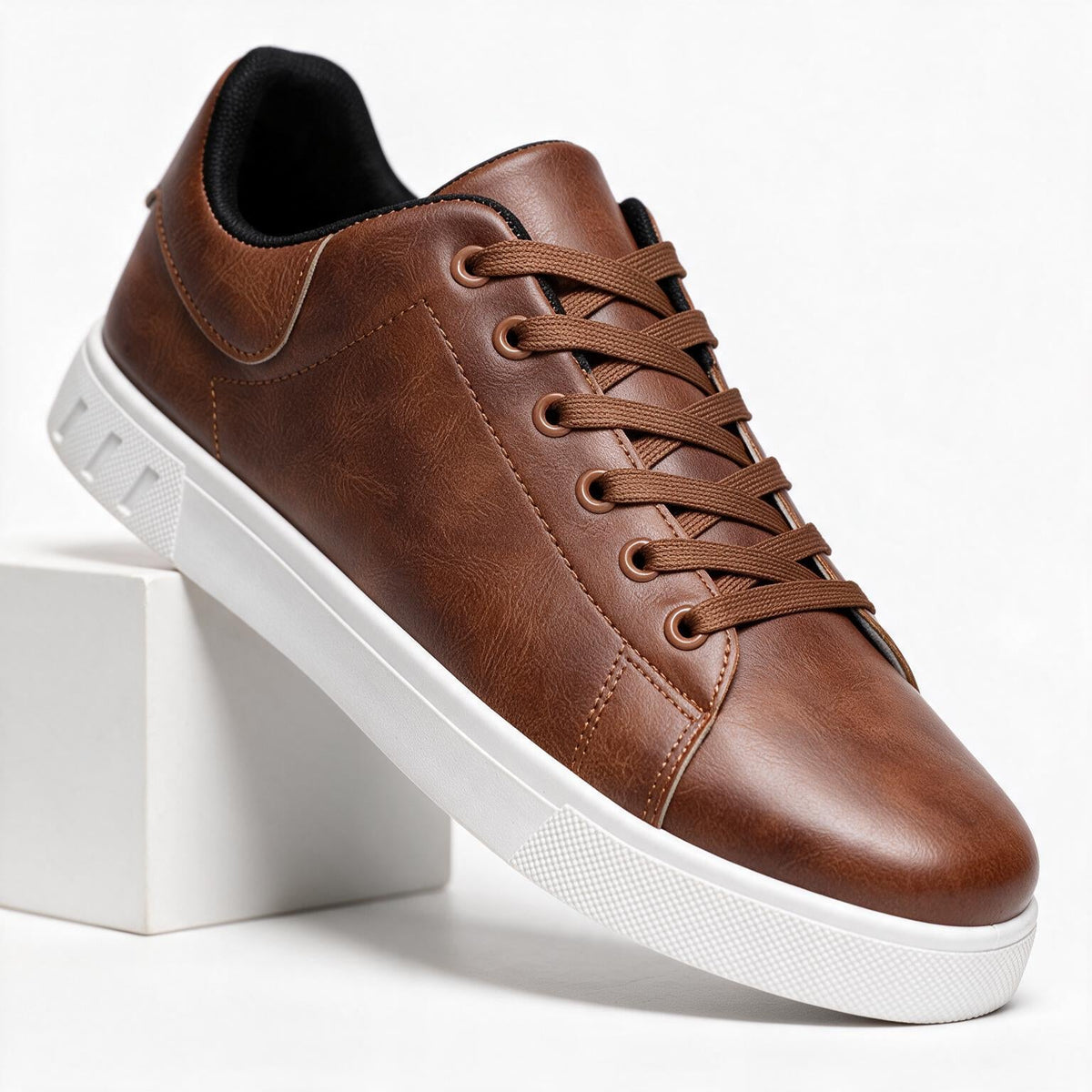 Bram | Mens Leather Trainers Breathable Lightweight Casual Shoes Brown packshot