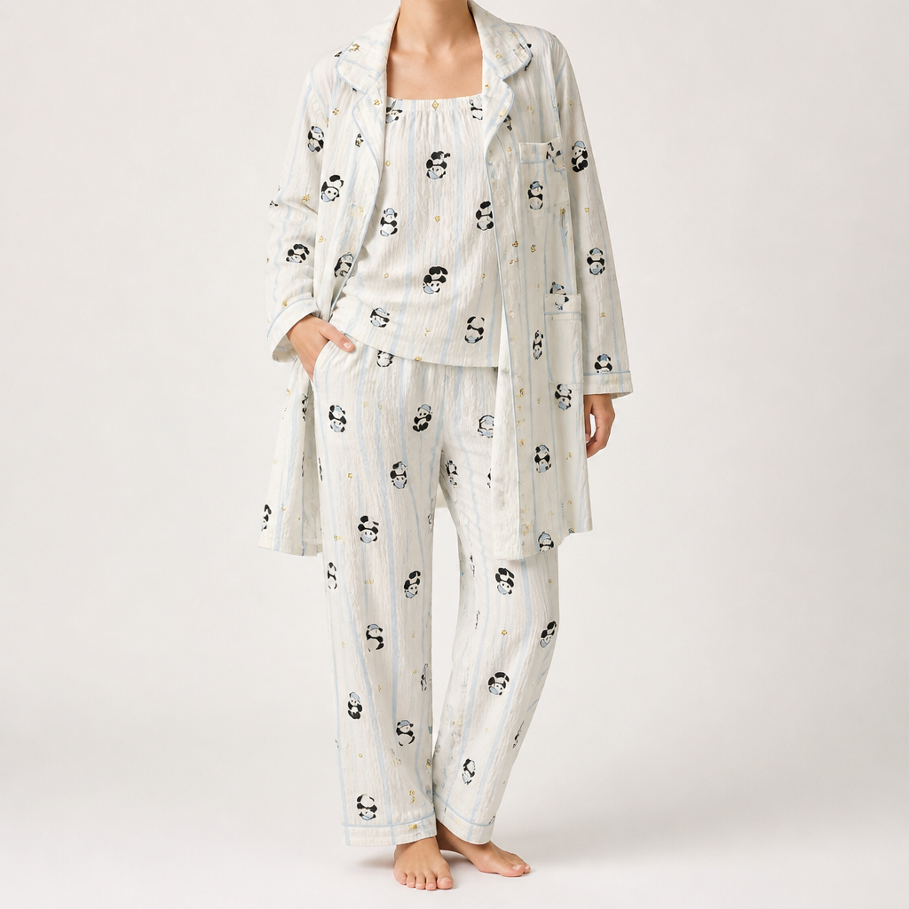 Rosalind | Womens Long Sleeve Button Up Cotton Pyjama Set Loungewear, Ivory 9