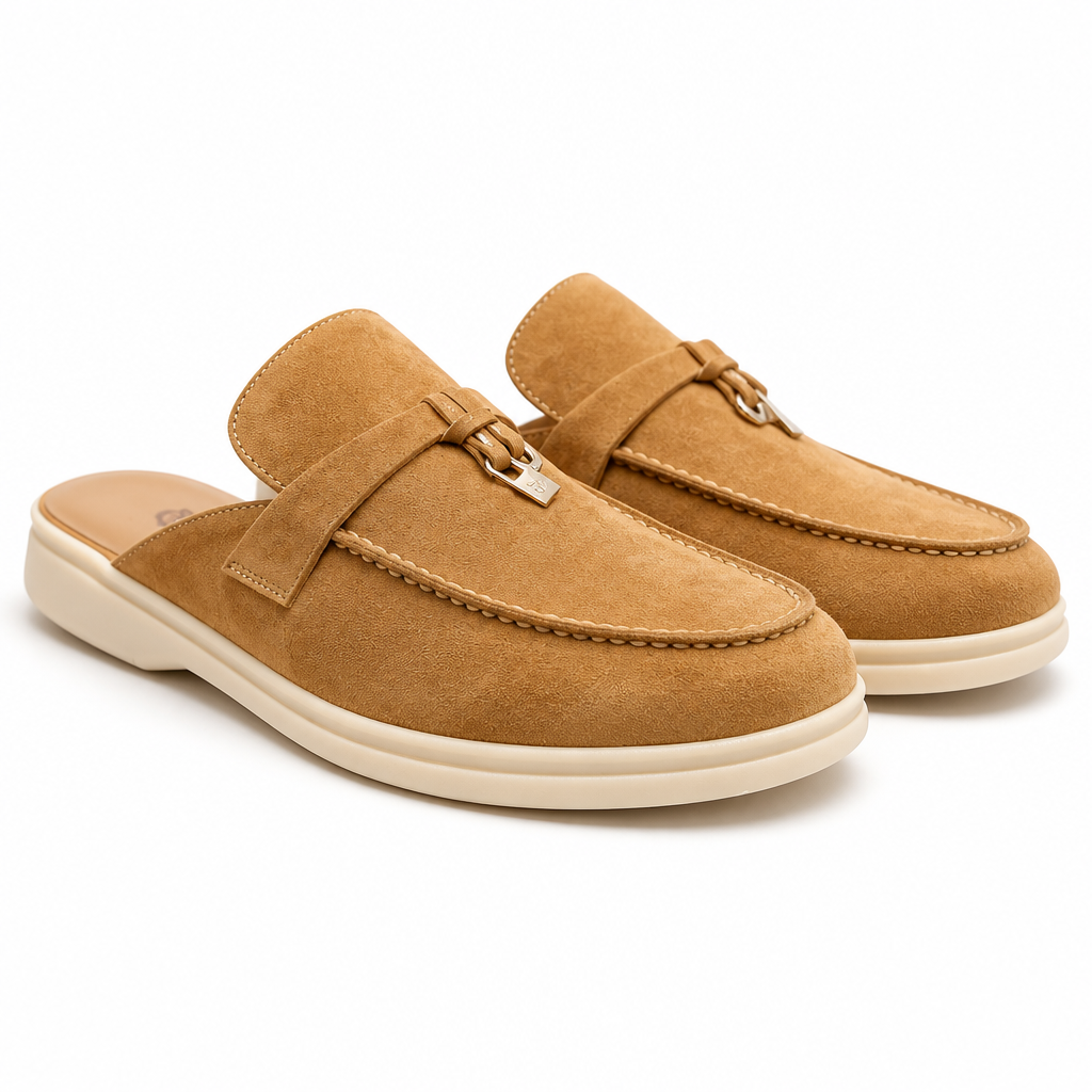 Sasha | Womens Leather Slip on Closed Toe Mules Sandals Camel packshot
