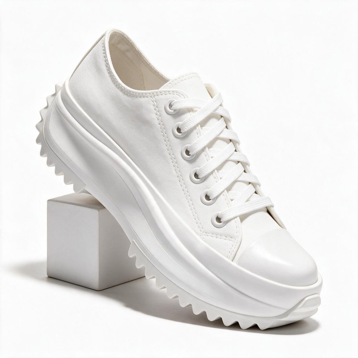 Bettina | Womens Canvas Flatform Thick Sole Black White Flat Shoes White packshot