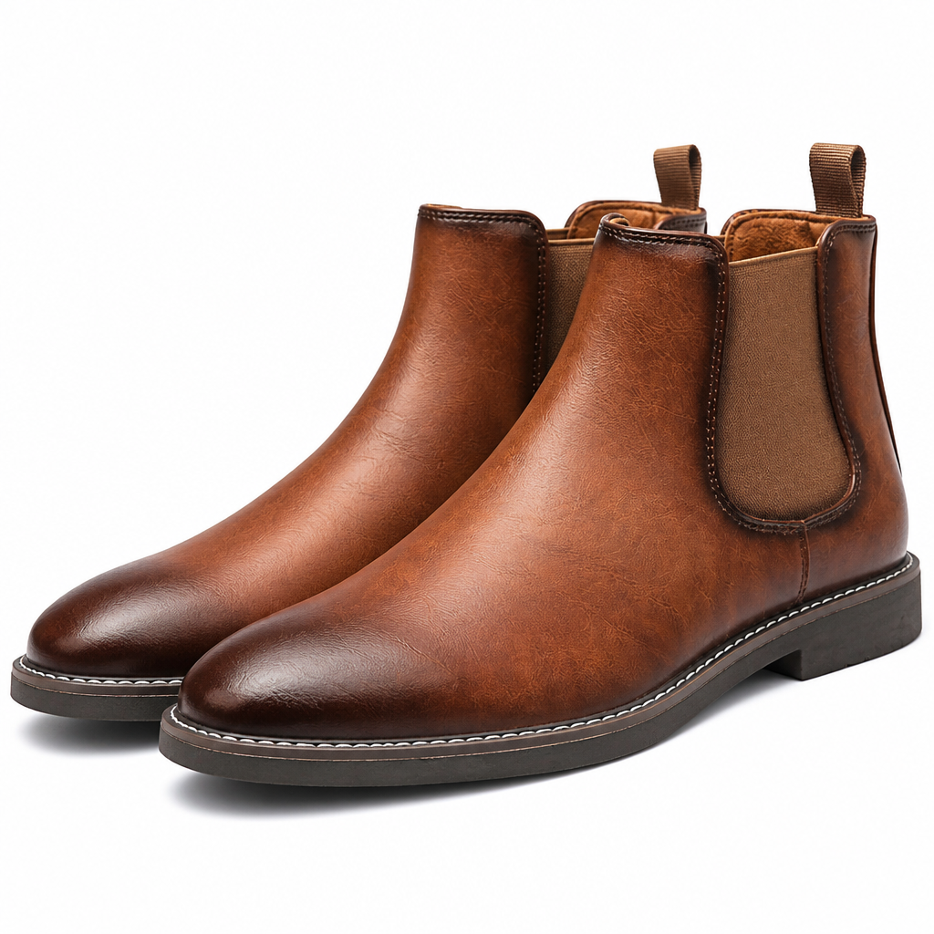 Ellison | Mens Chelsea Boots Retro Leather Ankle Boots Yellow packshot