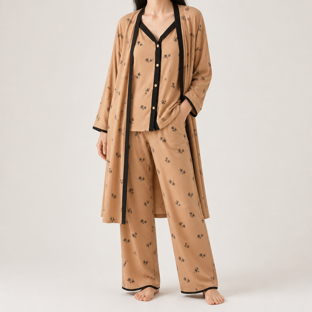 Beatrice | Womens Cotton Long Sleeve Pyjama Set, Apricot