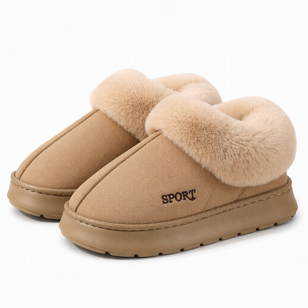Kaya | Womens Slippers Fluffy Warm Memory Foam House Slippers Khaki packshot