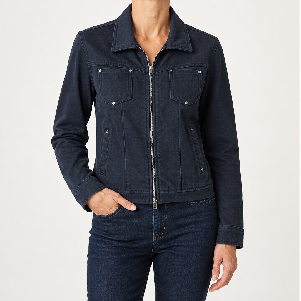 Freya | Womens Cropped Vintage Denim Jacket, Indigo Blue 2