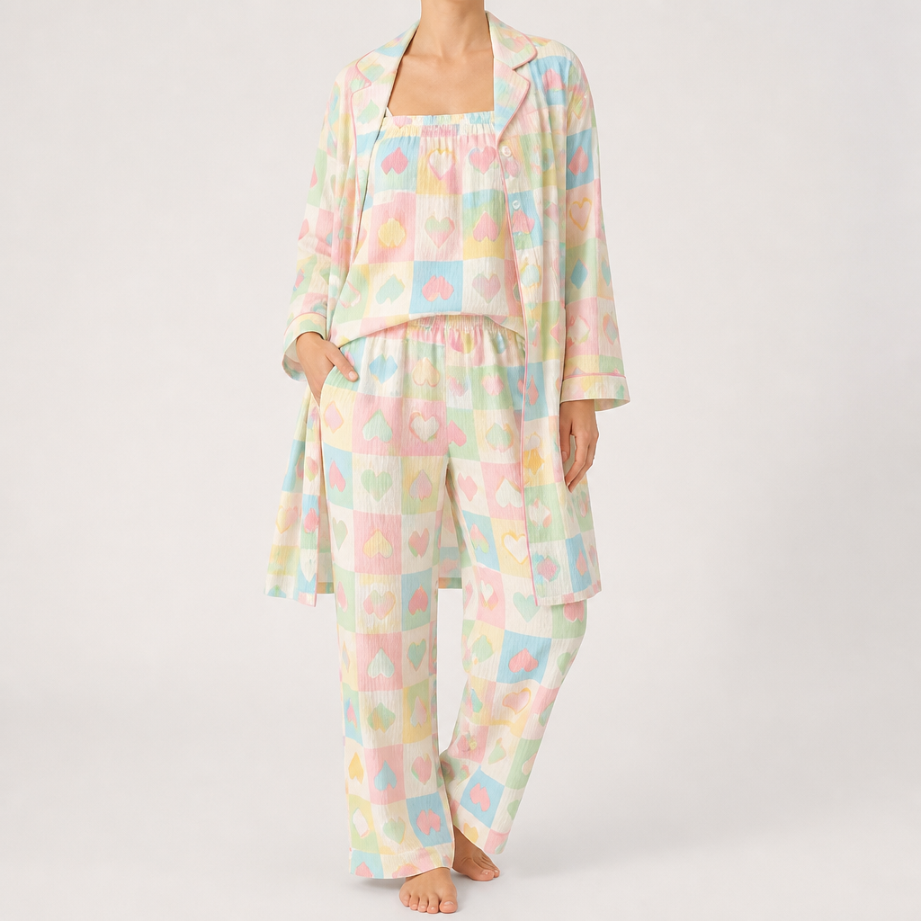 Rosalind | Womens Long Sleeve Button Up Cotton Pyjama Set Loungewear, Pastel