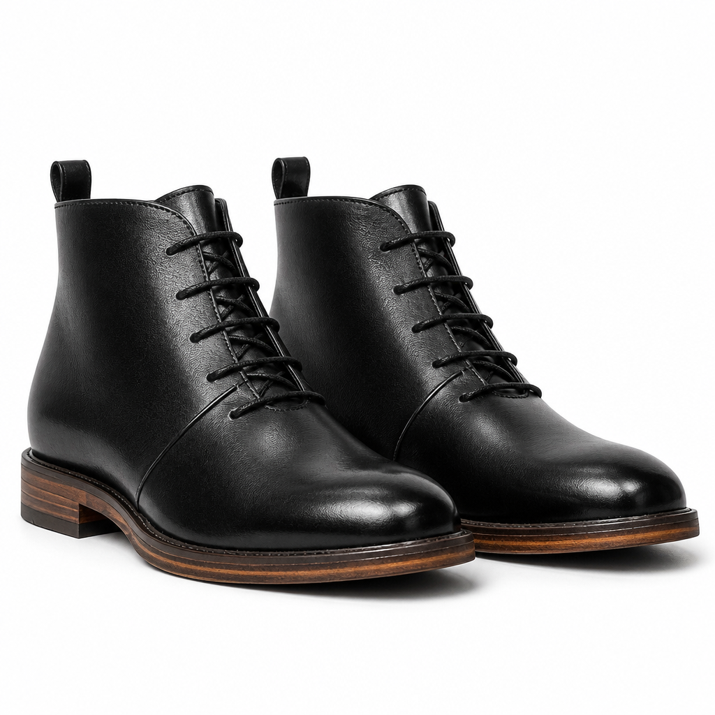 Harlow | Mens Leather Ankle Retro Lace Up Boots Black packshot