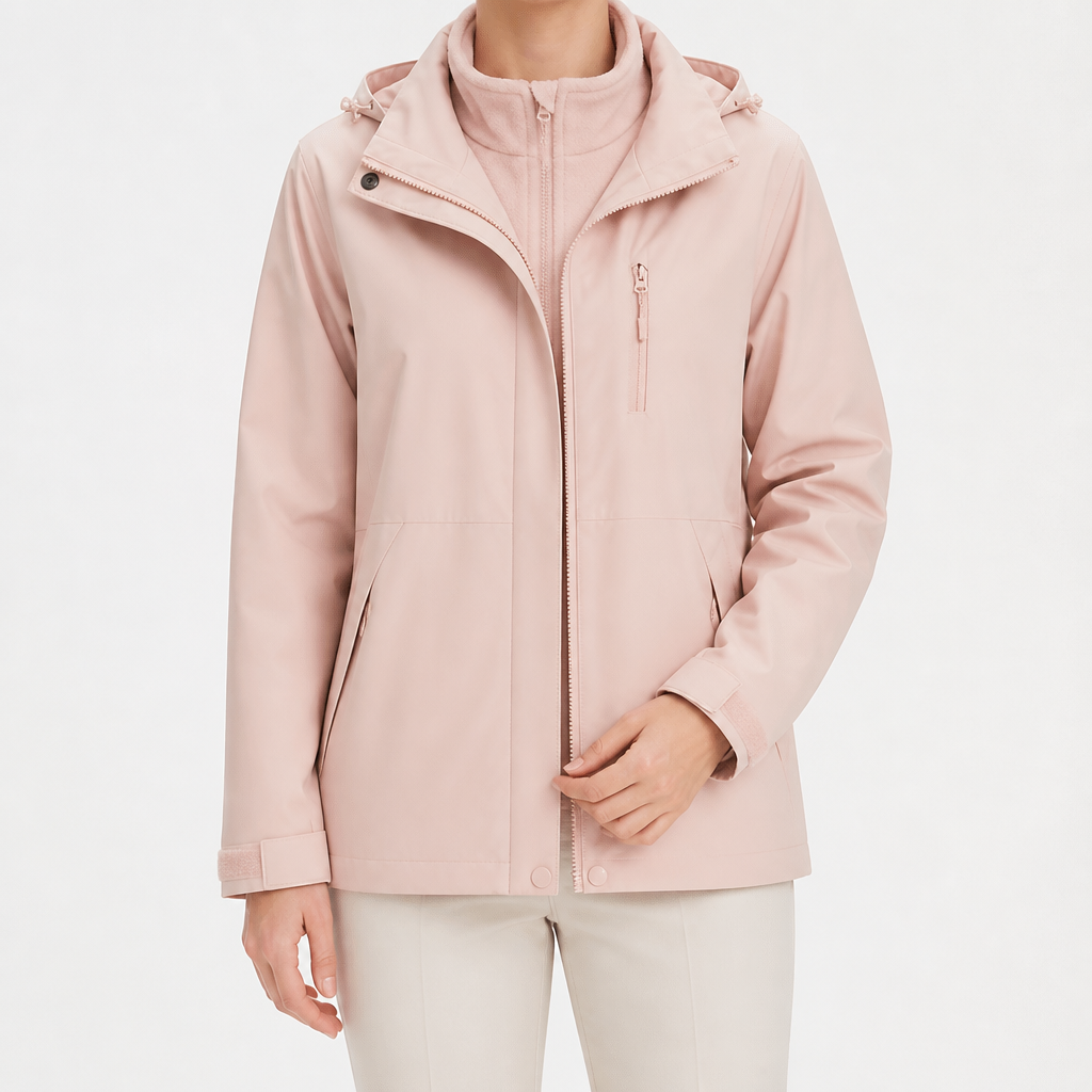 Imogen | Womens 3 In 1 Waterproof Hooded Softshell Jacket, Dusty Pink