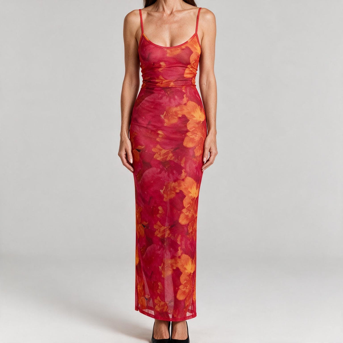 Anouk | Womens Printed Mesh Bodycon Mermaid Long Party Wedding Guest Dresses Multi